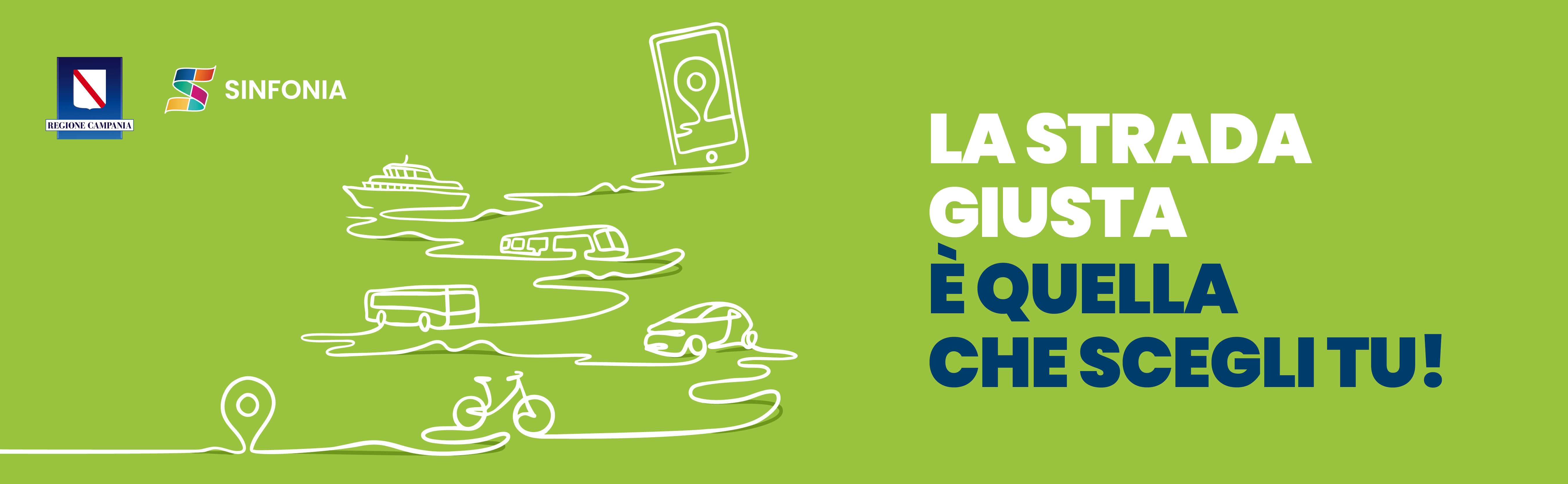 Banner comunicazione MaaS con slogan La strada giusta è quella che scegli tu e link al questionario di adesione alla sperimentazione