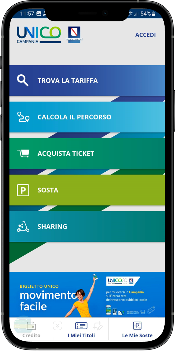 Schermata app Unico Campania