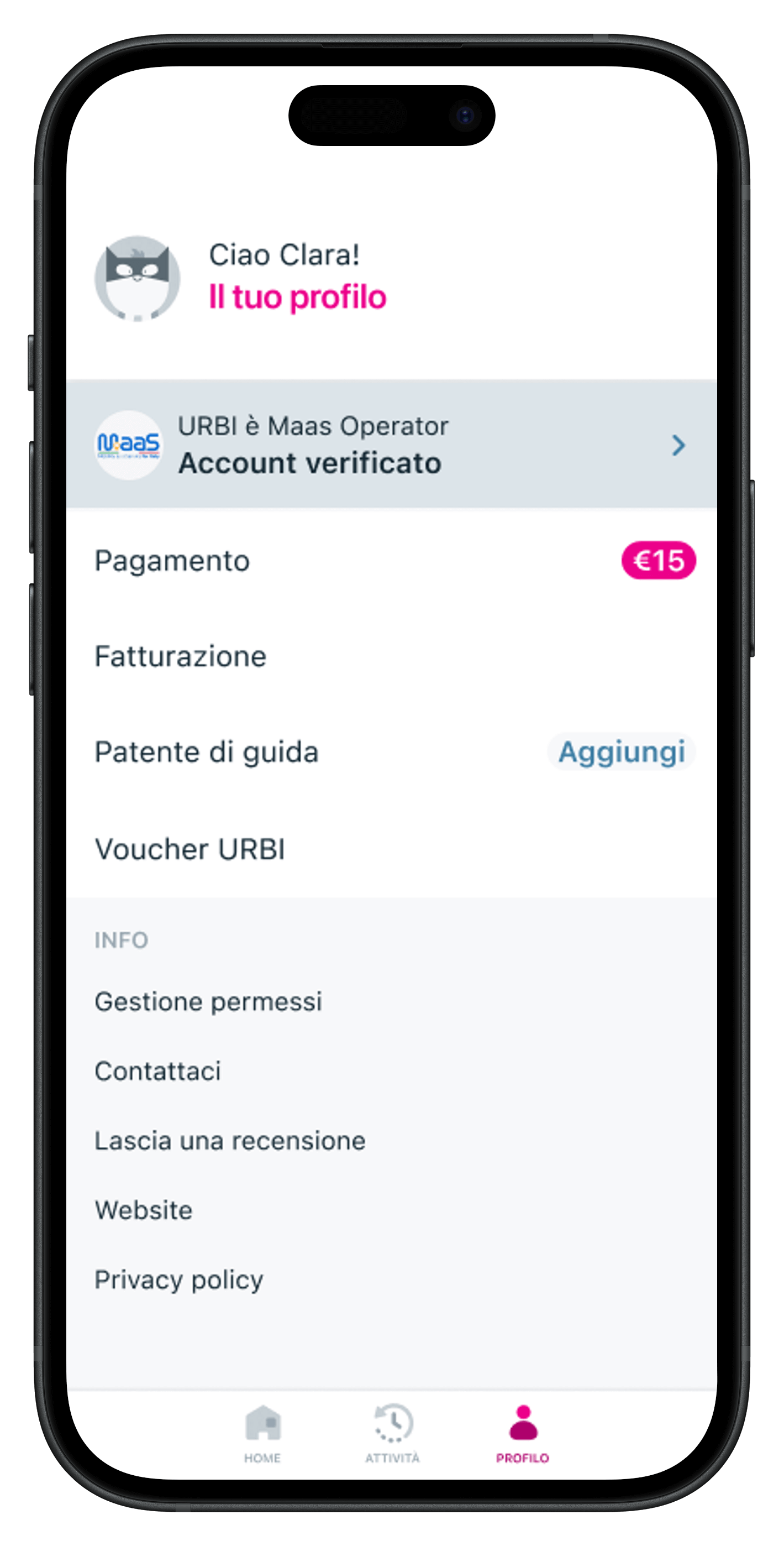 Schermata APP URBI